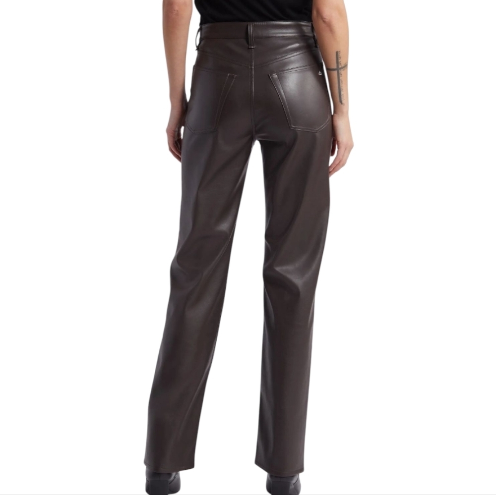 Rag & Bone Black Harlow Relaxed Straight Leg Faux Leather Pants - Size 32 - Picture 2 of 12